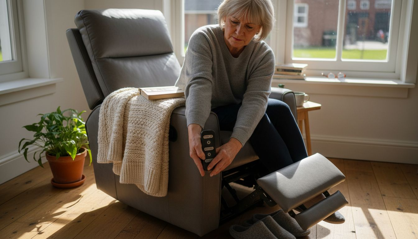 Vrouw stelt haar elektrische stoel helemaal naar wens in