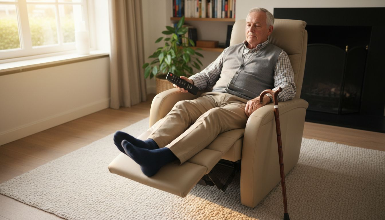 Man laat werking van elektrische relaxstoel zien