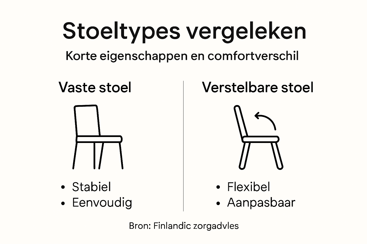 Overzicht van verschillende stoelen en hun comfortniveau