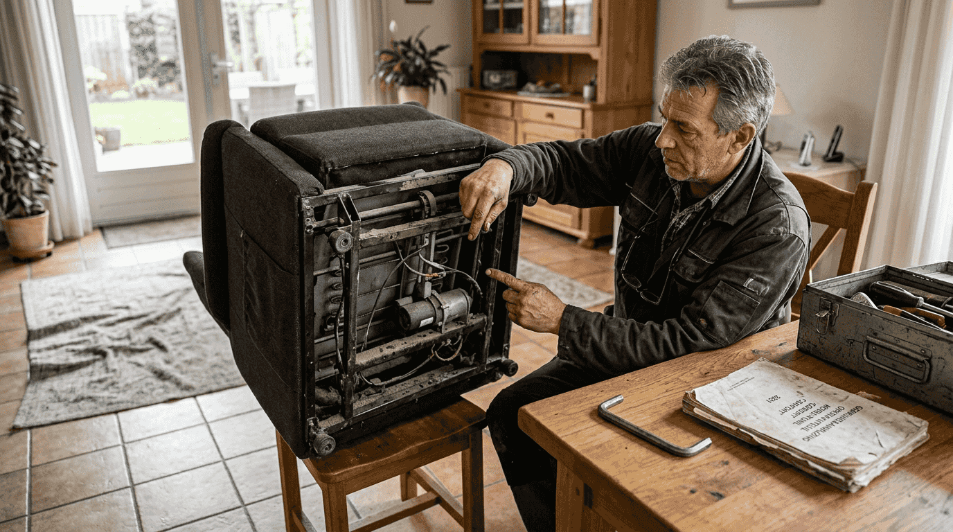 Monteur legt werking van sta-opstoel uit