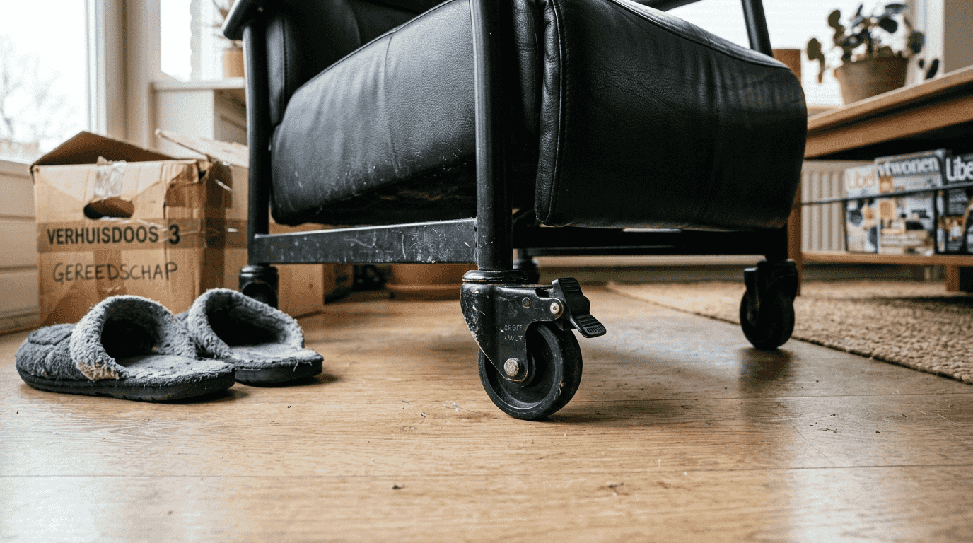 Handig: de relaxstoel is voorzien van een wieltje met vergrendeling.