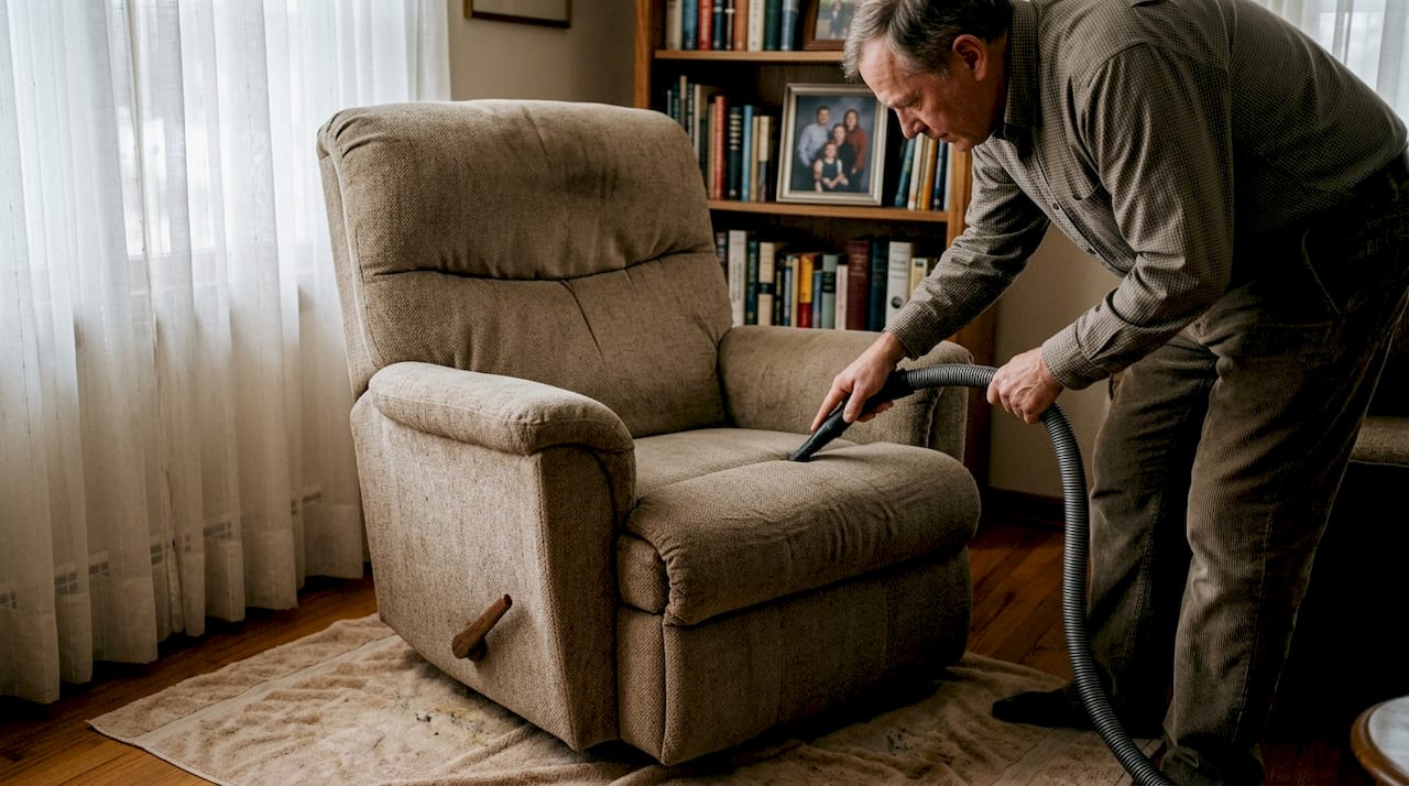De relaxfauteuil in de woonkamer even goed stofzuigen.