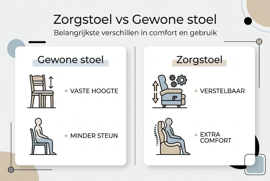 Infographic: wat zijn de belangrijkste verschillen tussen een zorgstoel en een gewone stoel?