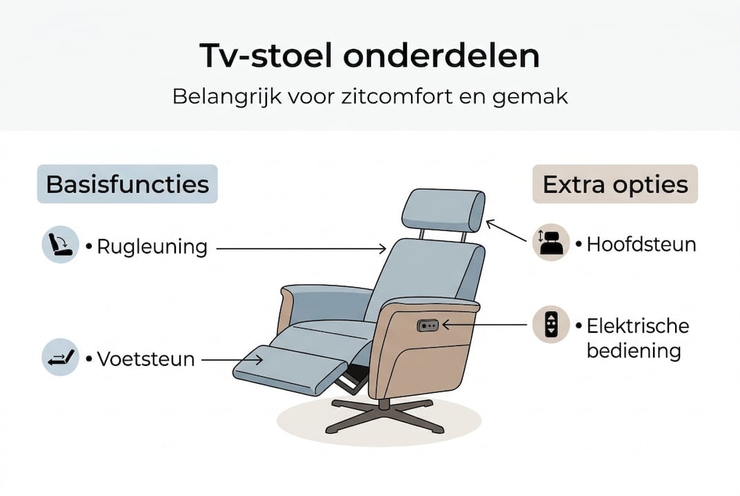 Infographic: de verschillende onderdelen en functies van een tv-stoel