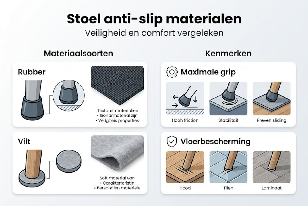 Overzicht van materialen en eigenschappen van een anti-slip stoel