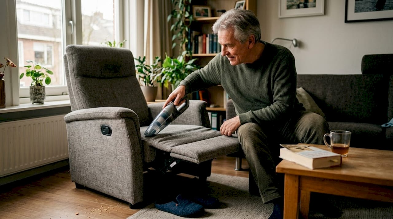 Man maakt de naden van zijn relaxstoel thuis grondig schoon