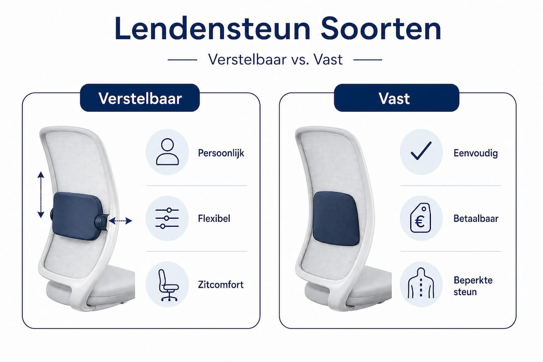 Overzichtelijke infographic: verstelbare versus vaste lendensteun in beeld gebracht