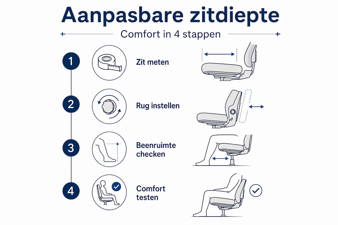 Infographic: stappenplan voor het instellen van de zitdiepte