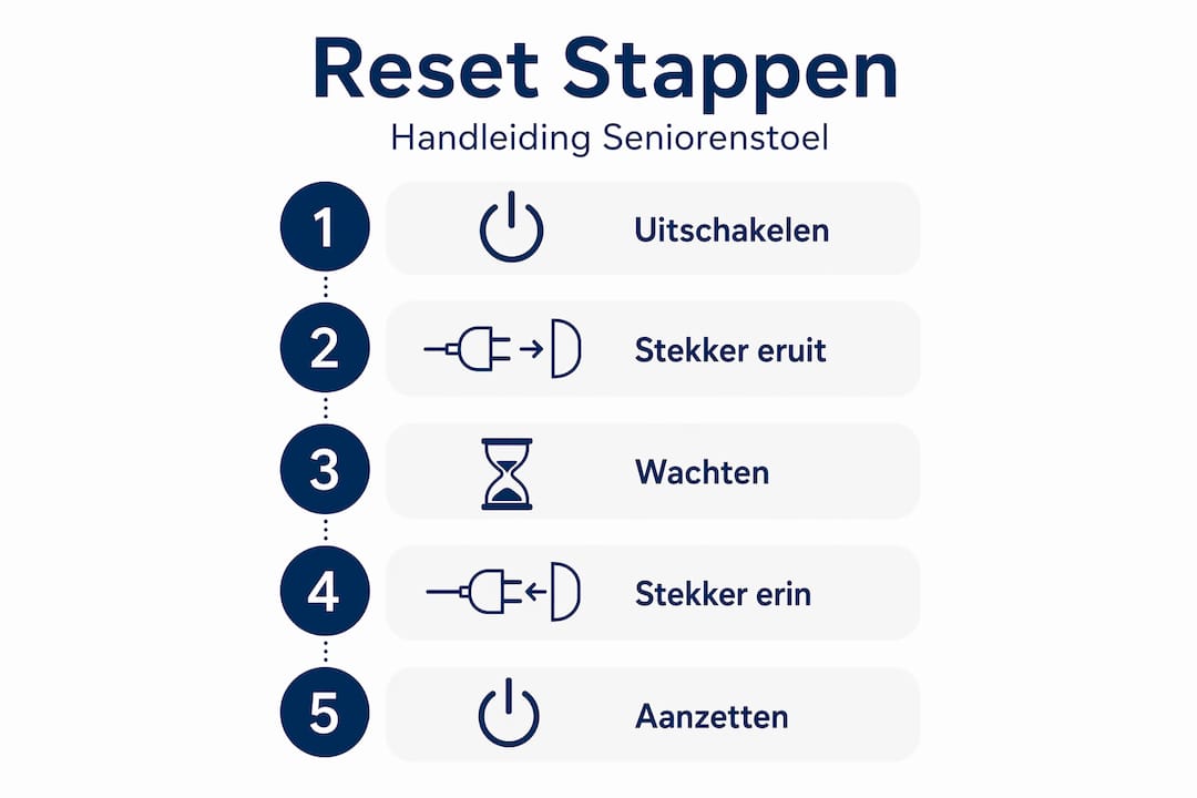 Overzichtelijke infographic: het resetten van een seniorenstoel stap voor stap uitgelegd