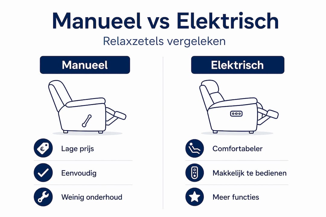 Infographic: vergelijking tussen handmatige en elektrische relaxfauteuils