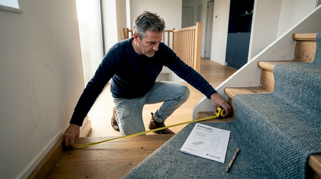 Man laat trap opmeten voor plaatsing van een traplift