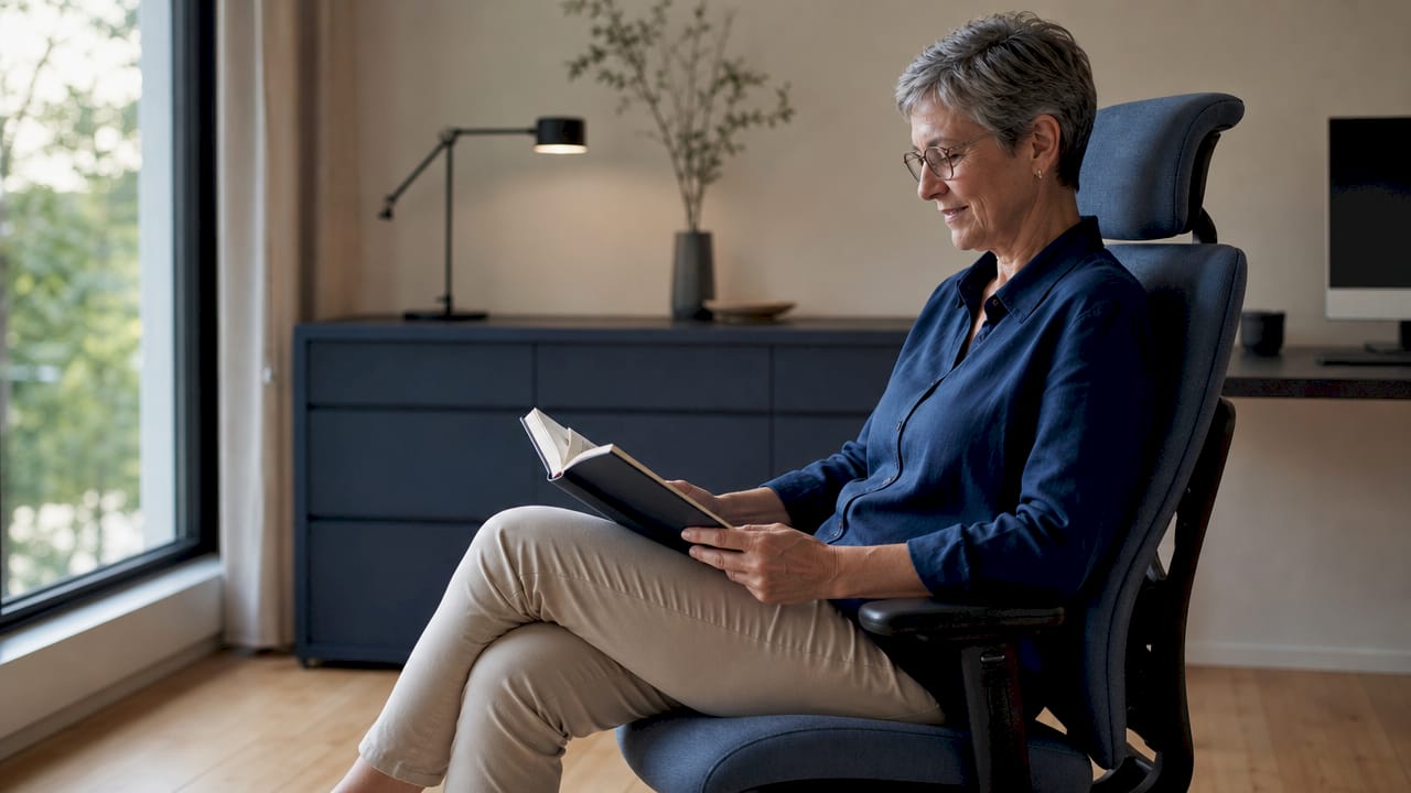 Detailopname van de ergonomische steun voor rug en nek in de stoel