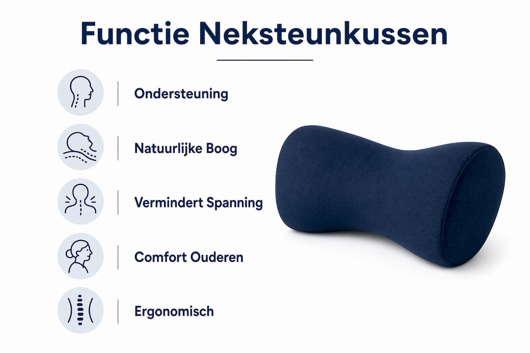 Overzichtelijke infographic met de belangrijkste eigenschappen van een ergonomisch hoofdkussen