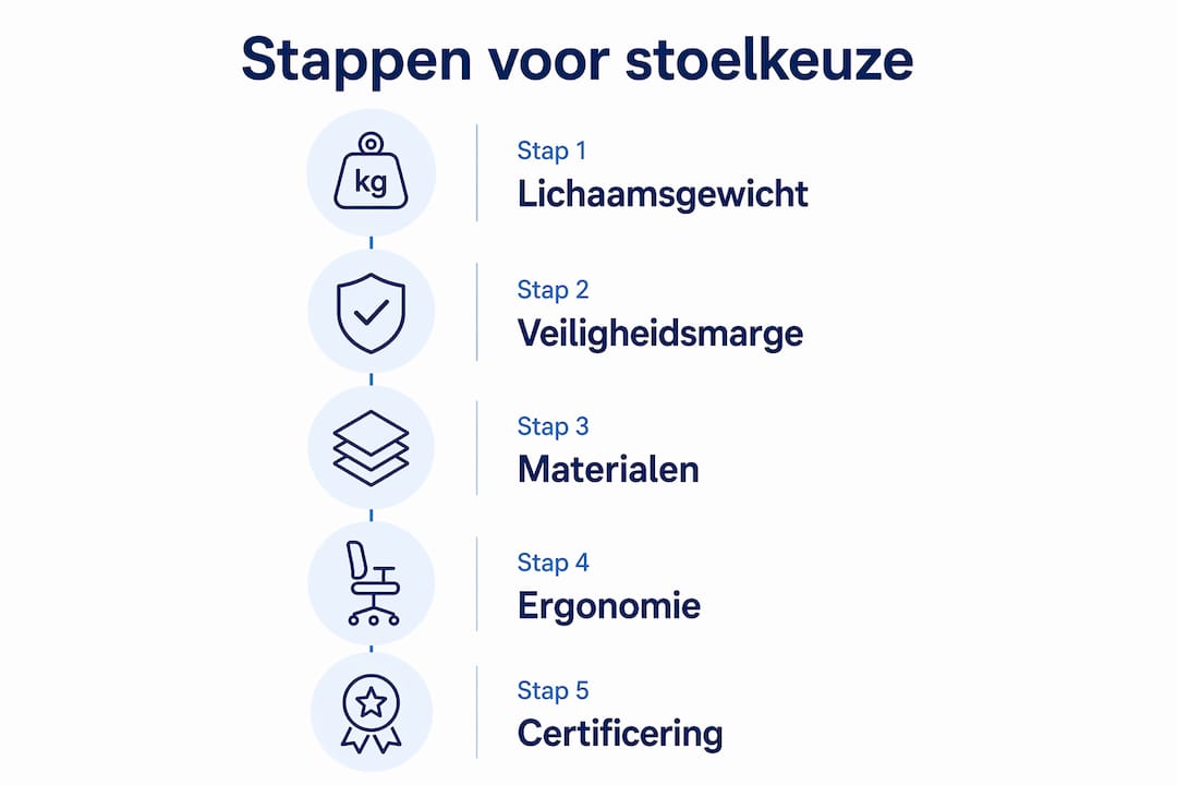 Infographic: vijf praktische stappen om de juiste stoel met het passende gewichtslimiet te kiezen