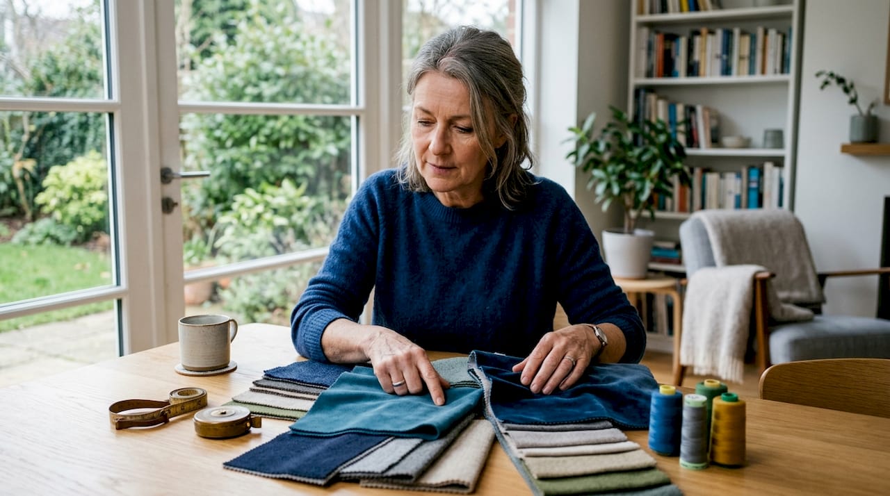 Stalenboek met stoffen voor het uitzoeken van zachte bekleding