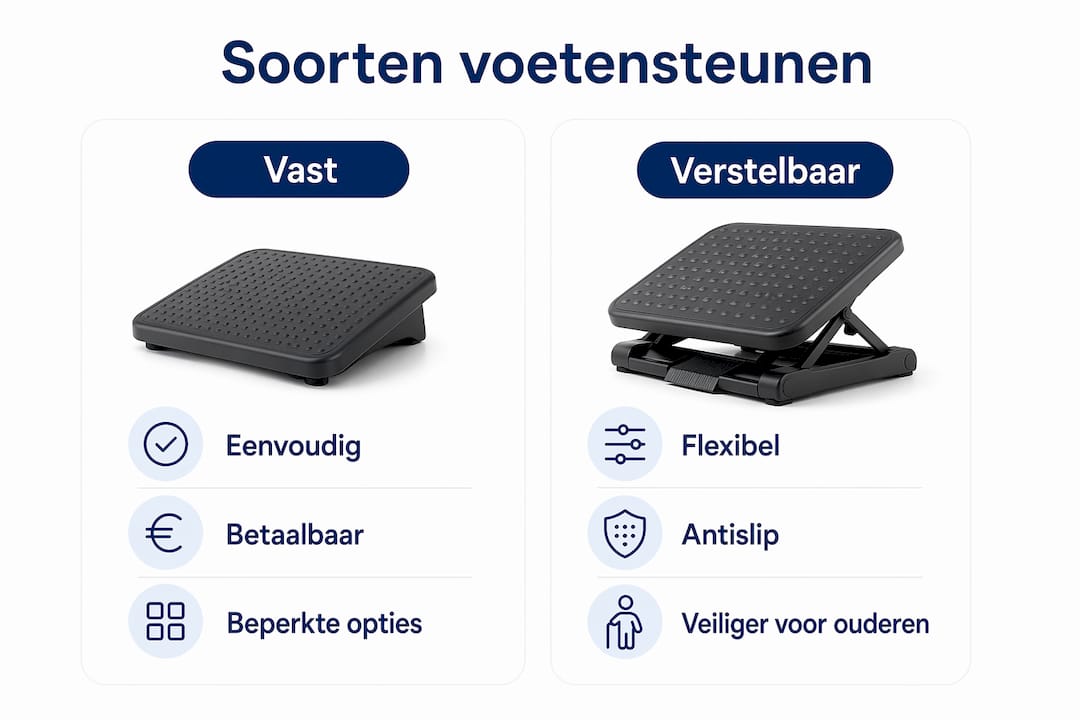 Infographic: verschillende soorten voetensteunen en hun voordelen op een rijtje