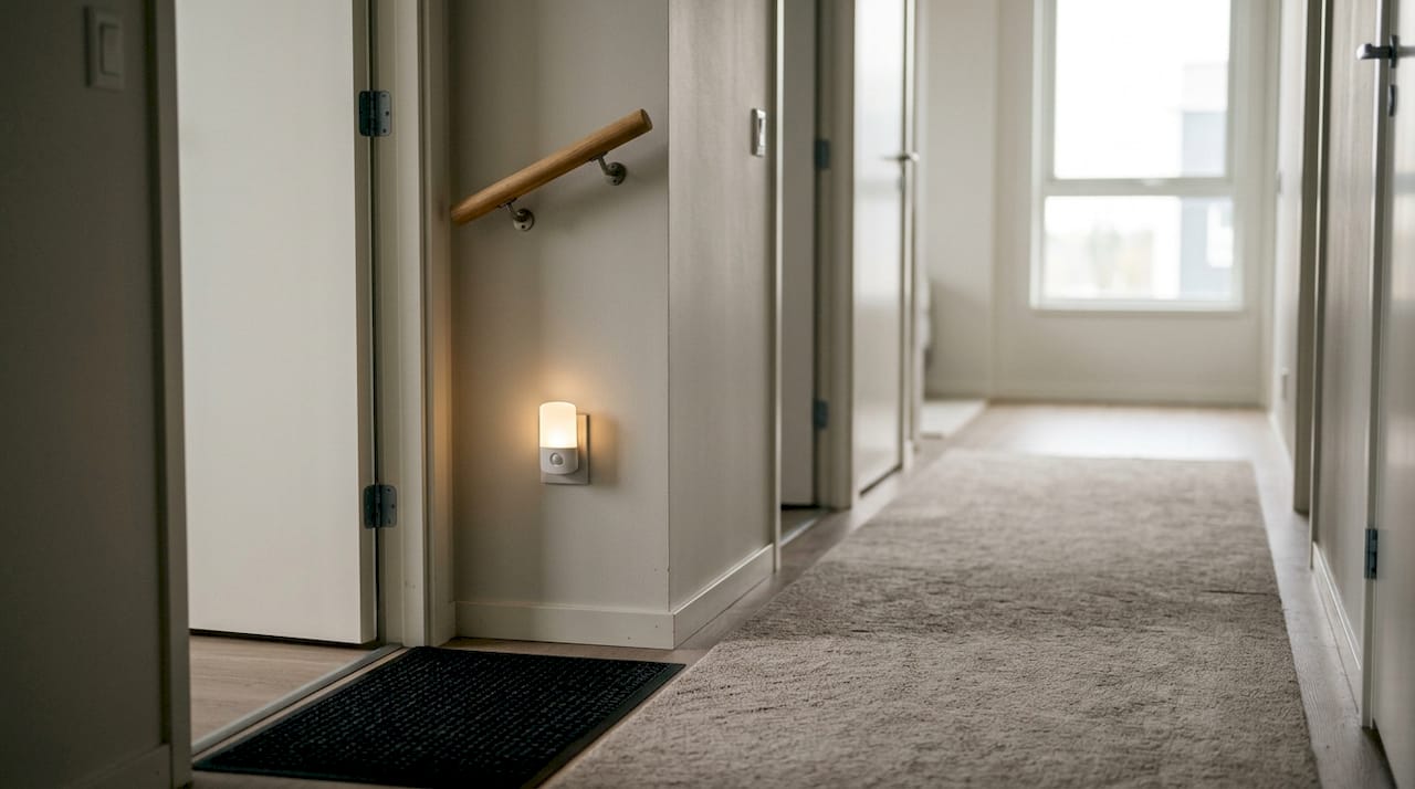 Een stevige trapleuning en goede verlichting in de hal zorgen voor extra veiligheid in huis.