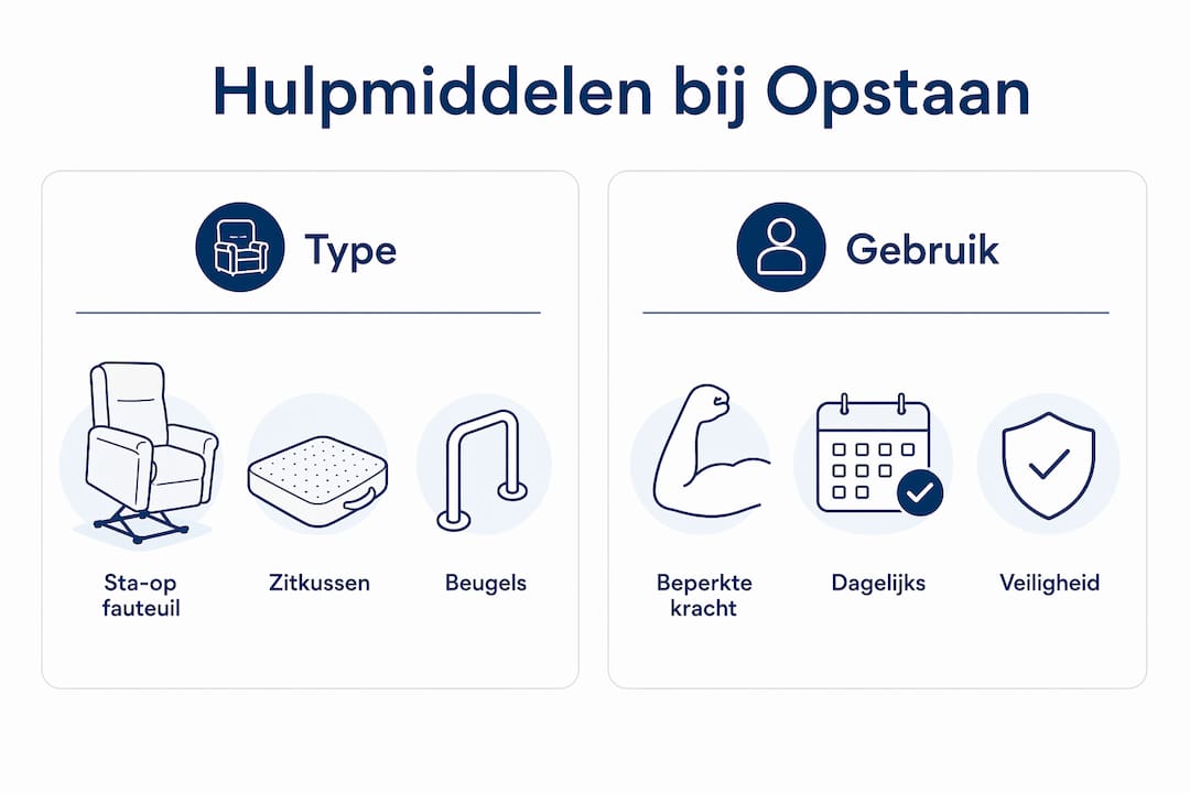 Overzicht van hulpmiddelen en gebruikstypes om makkelijker uit bed of stoel op te staan