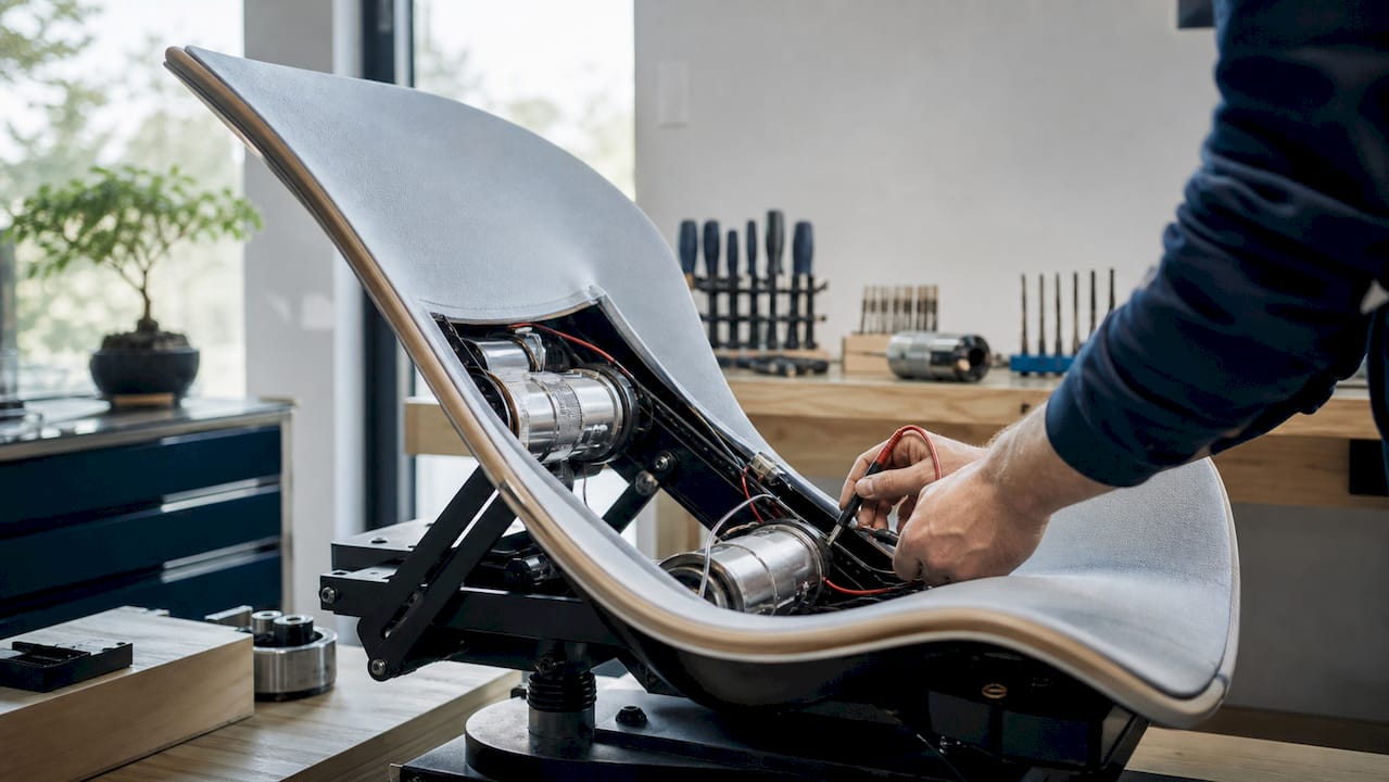 Detailopname van de motoren in een kantelstoel