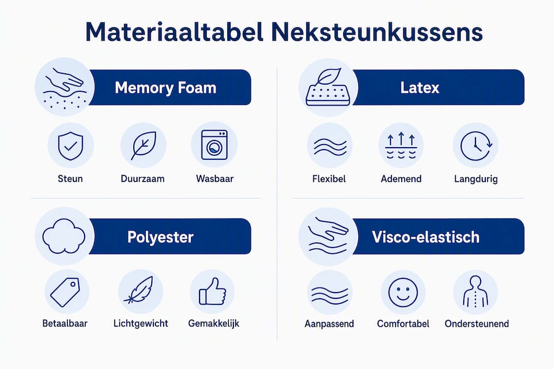 Overzicht van de belangrijkste materiaaleigenschappen van neksteunkussens in één oogopslag