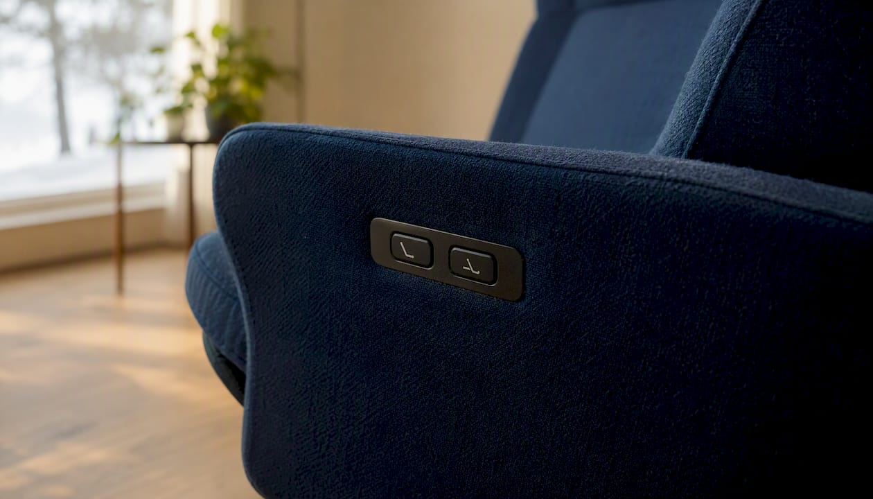 Close-up van de twee bedieningsknoppen op de relaxstoel