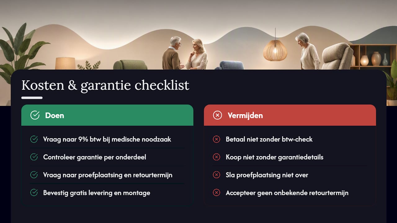Wat kost een gestoffeerde stoel en wat dekt de garantie? — overview diagram