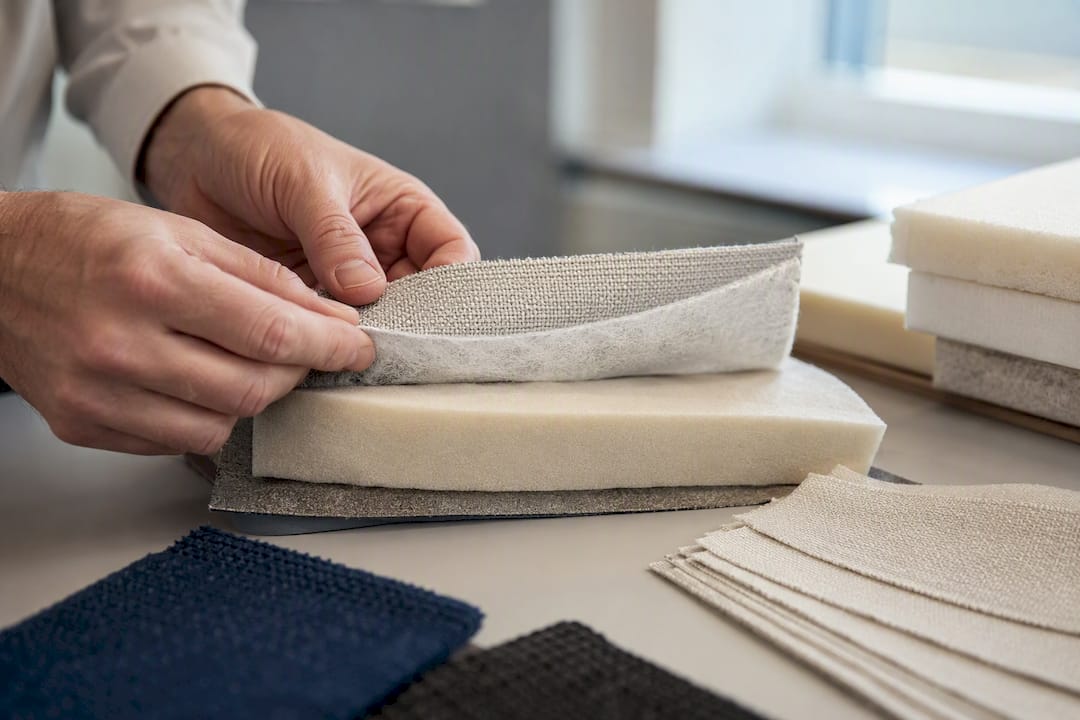 Brandwerende tussenlaag tussen stoelmaterialen