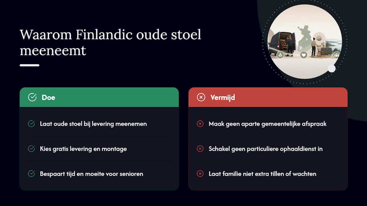 Waarom Finlandic de oude stoel meteen meeneemt bij levering — overview diagram