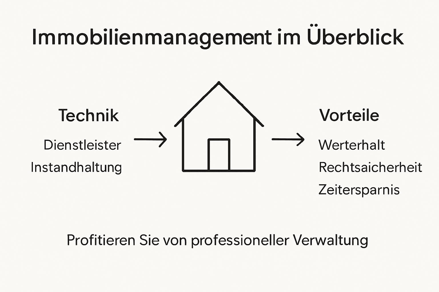 Die Infografik veranschaulicht, wie professionelles Immobilienmanagement funktioniert und welche Vorteile sich daraus ergeben.