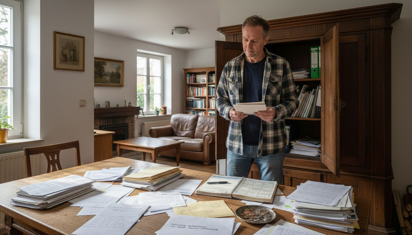 Ein Hauseigentümer bringt zu Hause seine Unterlagen in Ordnung.