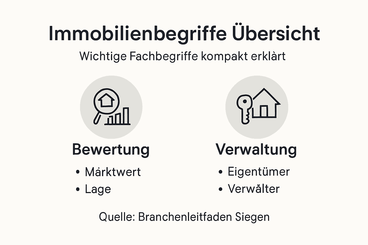 Übersichtsgrafik mit den wichtigsten Begriffen rund um die Immobilienbranche