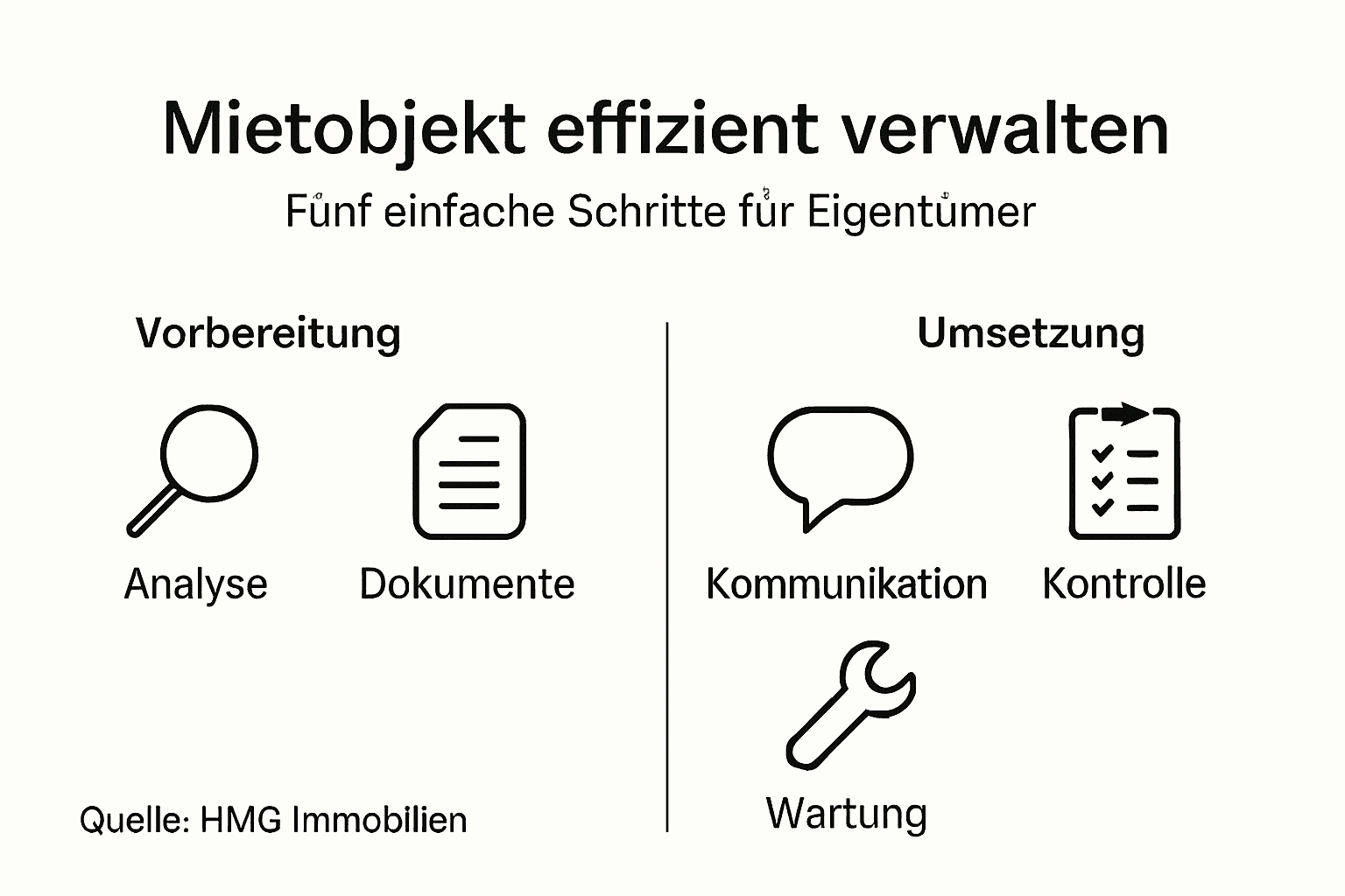 Schritt-für-Schritt-Anleitung: So verwalten Sie Ihr Mietobjekt – Die wichtigsten Etappen im Überblick (Infografik)