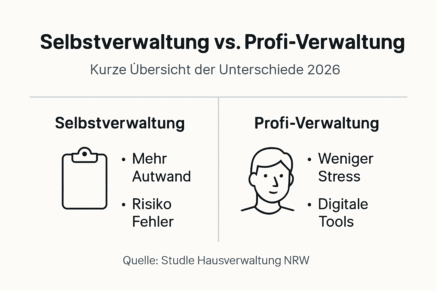 Infografik: Selbstverwaltung oder professionelle Verwaltung – ein Vergleich auf einen Blick
