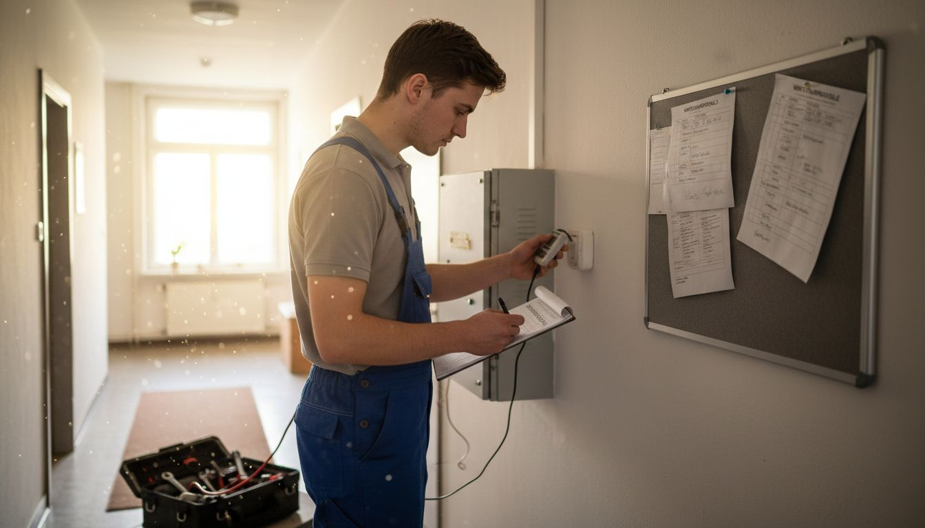 Ein Servicetechniker überprüft die Sensoren im intelligenten Gebäude.