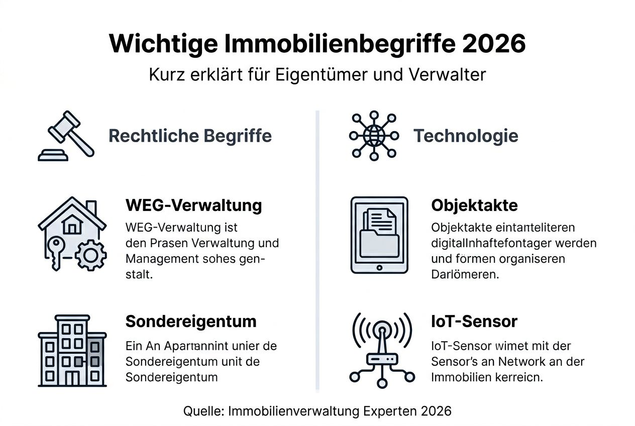 Übersichtsgrafik: Wichtige Begriffe rund um Immobilien einfach erklärt