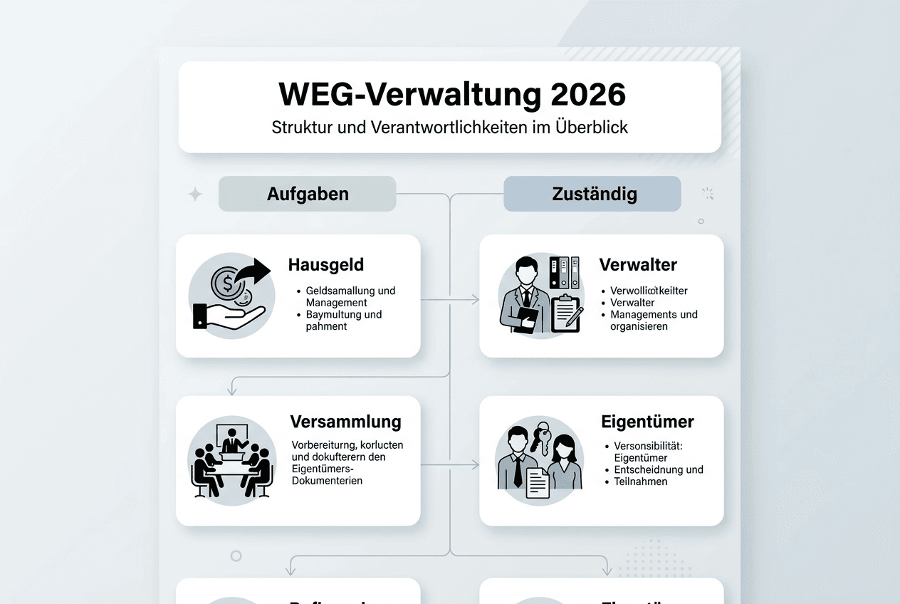 Infografik: Aufgaben und Verantwortungsbereiche der WEG-Verwaltung