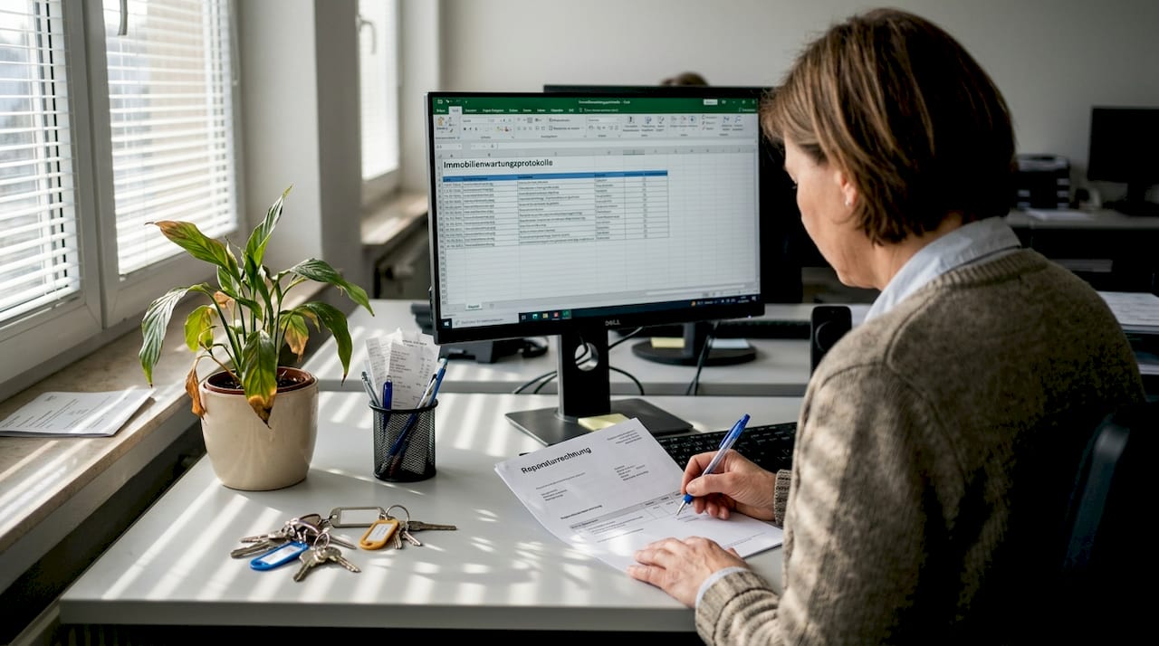 Die Hausverwalterin sorgt für eine sorgfältige Ablage und Verwaltung aller wichtigen Unterlagen rund um die Immobilie.