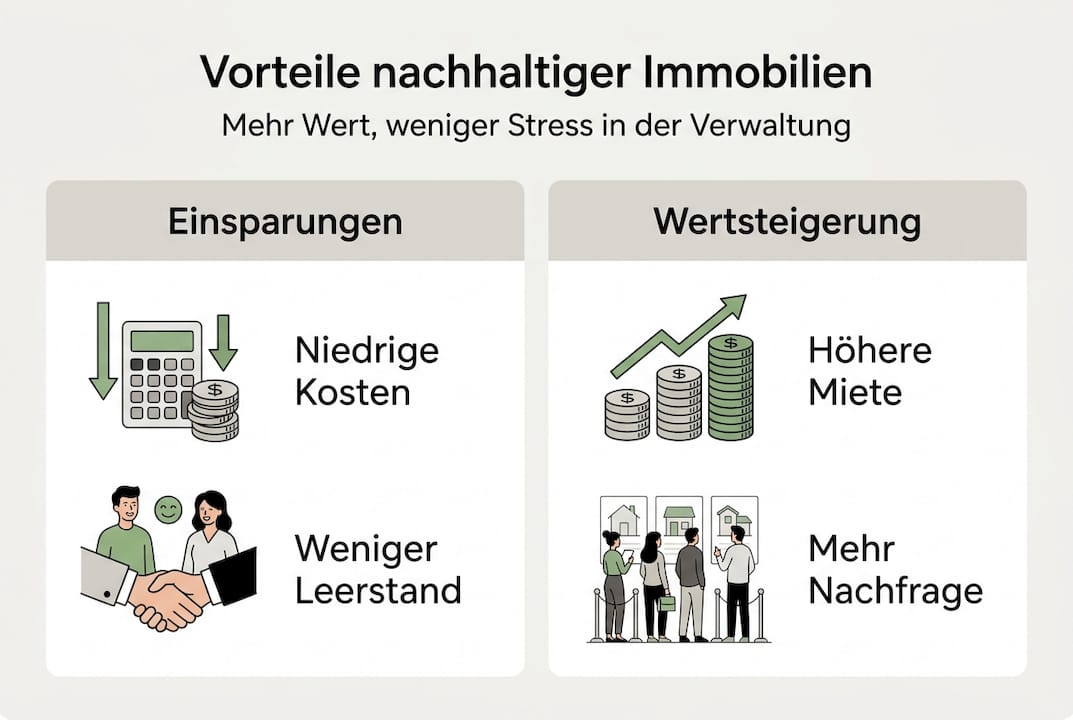 Grafik: Die wichtigsten Vorteile nachhaltiger Immobilien auf einen Blick