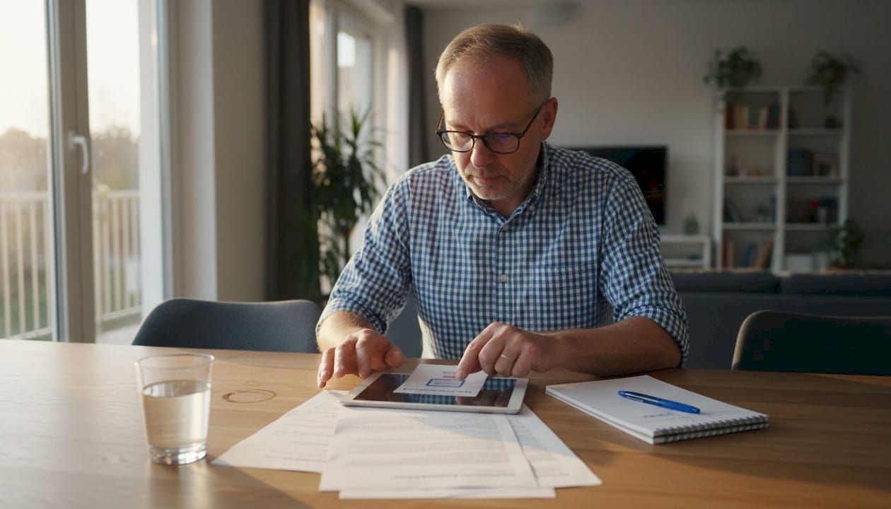 Ein Hausbesitzer scannt seine Dokumente ganz entspannt am Küchentisch ein.