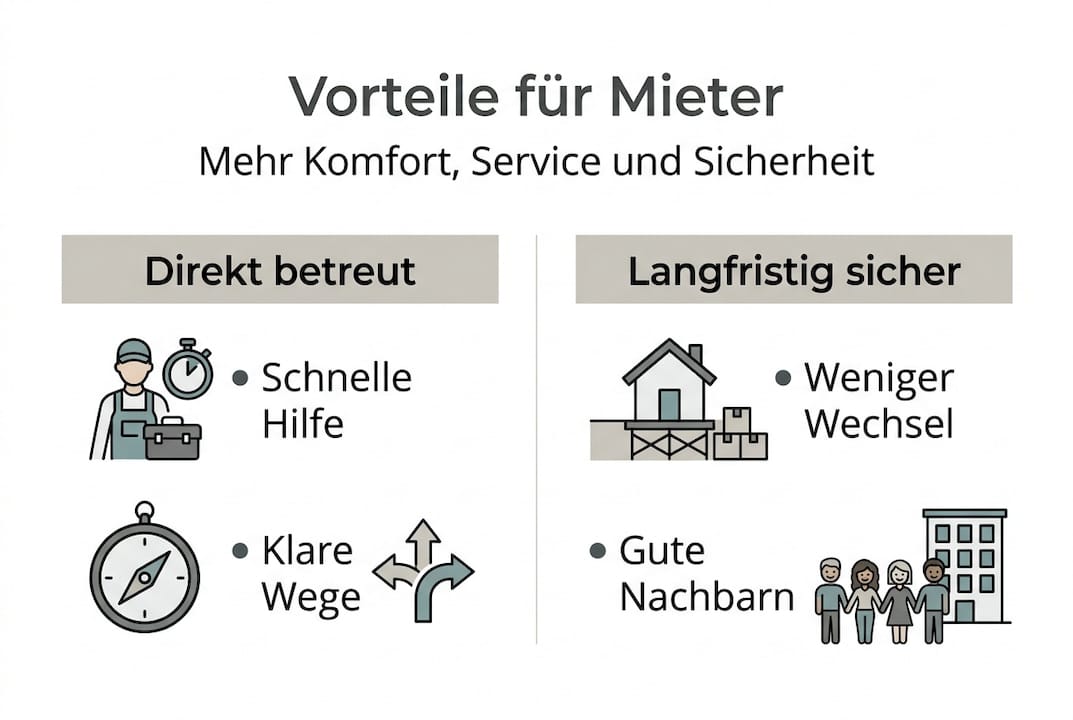 Grafik veranschaulicht die Vorteile für Mieter auf einen Blick