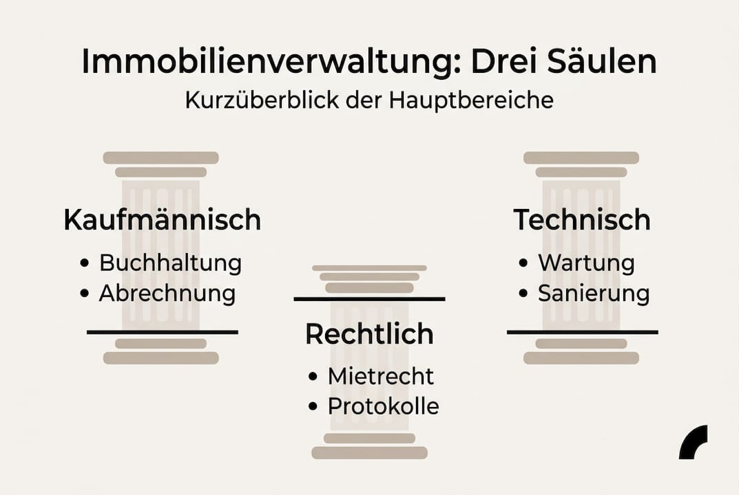 Dreiteilige Übersicht: Die wichtigsten Säulen der Immobilienverwaltung auf einen Blick