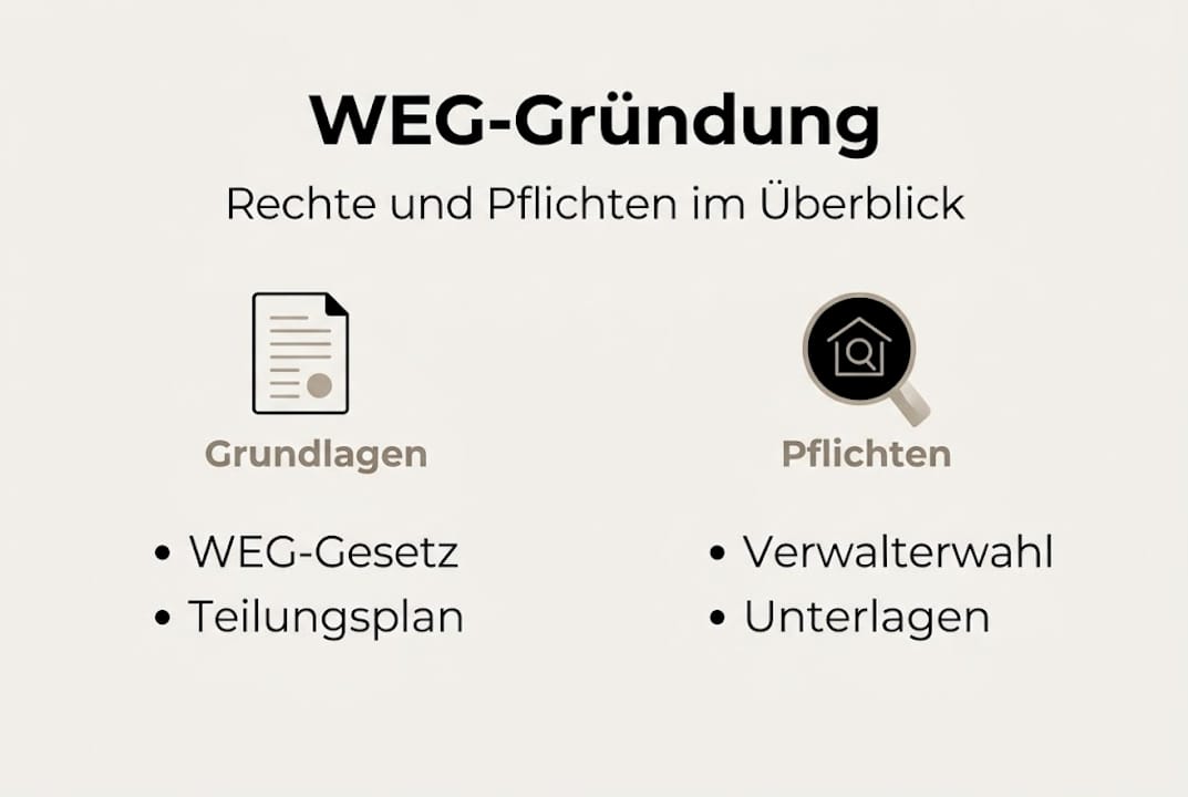 Mit dieser Infografik behalten Sie den Überblick über die wichtigsten Rechte und Pflichten in einer Wohnungseigentümergemeinschaft.
