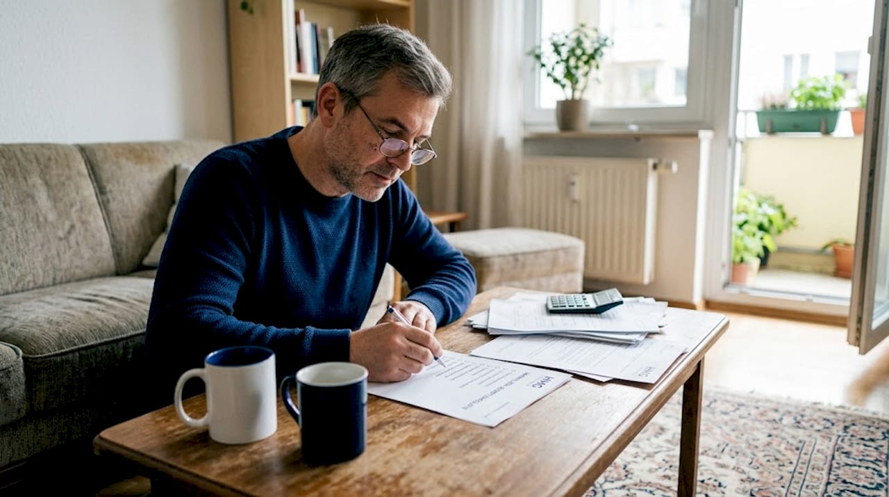 Ein Mann geht seine Checkliste für die Immobilienplanung Punkt für Punkt durch.