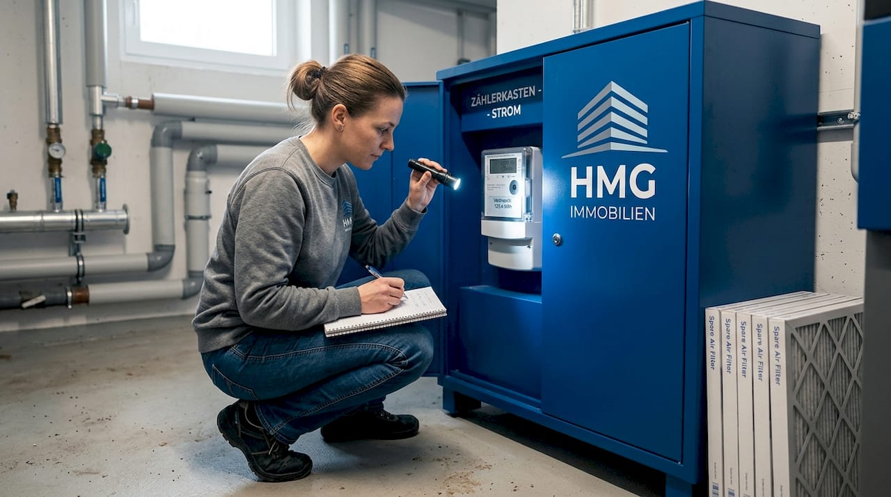 Der Hausmeister erfasst den Energieverbrauch direkt am Smart Meter.