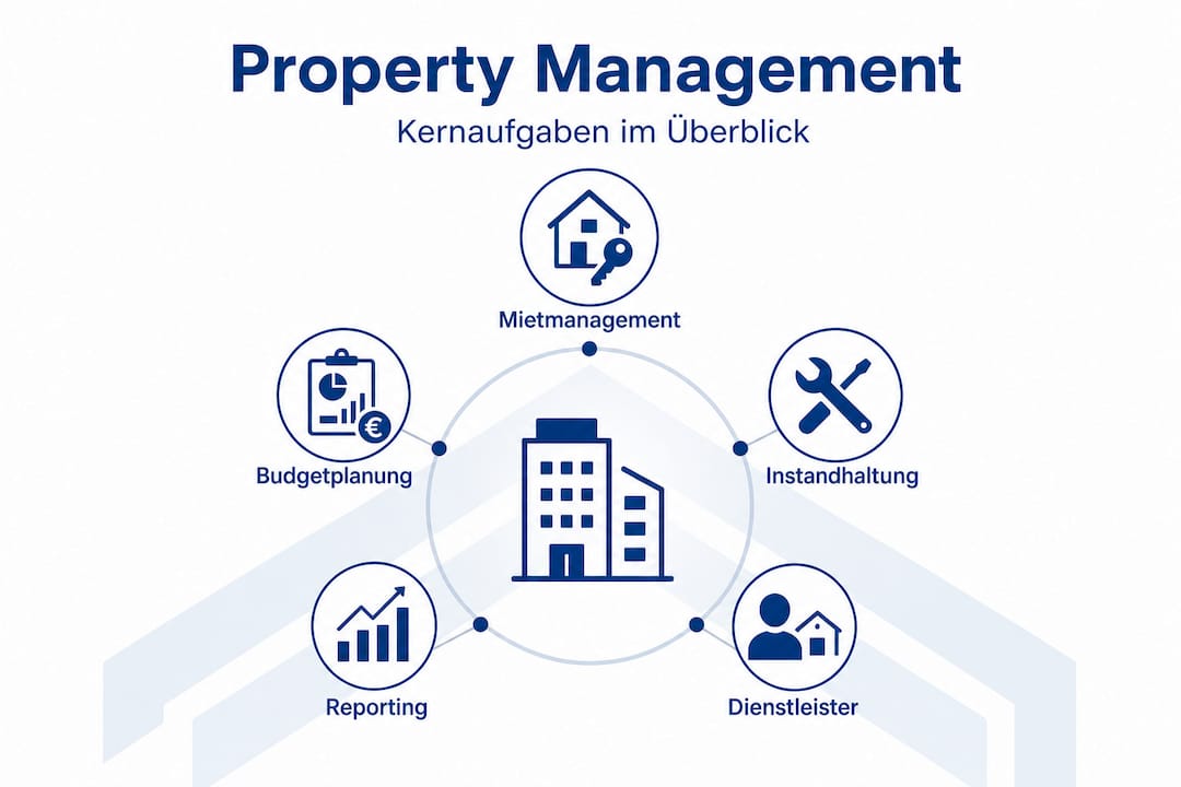 Übersichtsgrafik: Die wichtigsten Aufgaben im Property Management auf einen Blick