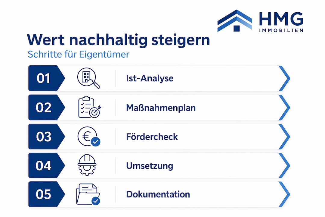 Infografik: So steigern Sie den Immobilienwert nachhaltig – Schritt für Schritt