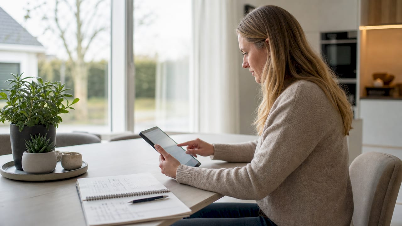 Mit den Händen wird ein Tablet zur Erfassung von Verbrauchsdaten bedient.