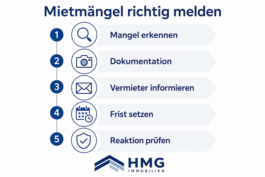 Schritt-für-Schritt-Anleitung: So melden Sie Mängel in Ihrer Mietwohnung – übersichtlich in fünf Schritten erklärt