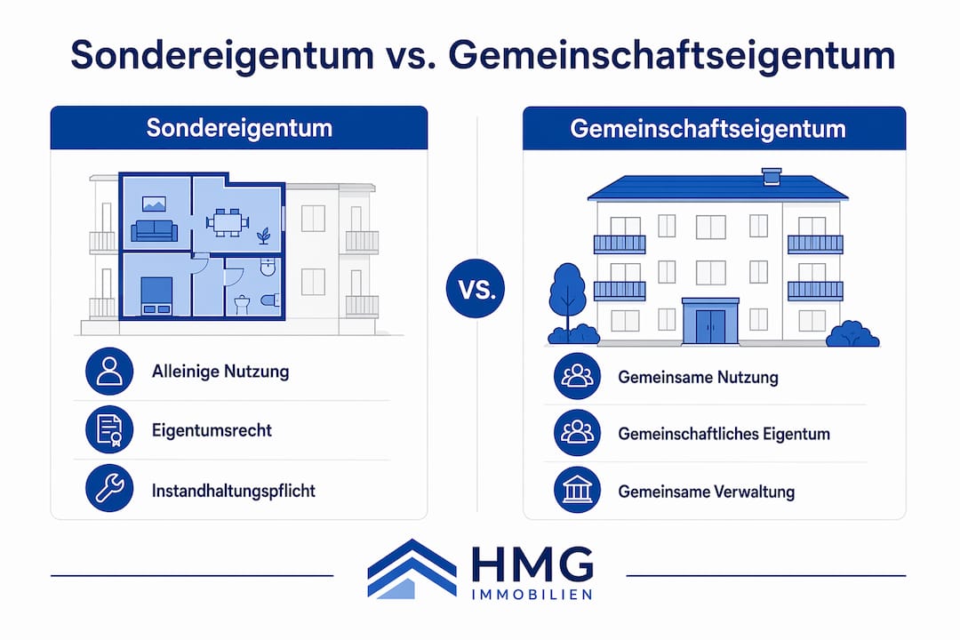 Infografik: Unterschiede zwischen Sondereigentum und Gemeinschaftseigentum verständlich erklärt