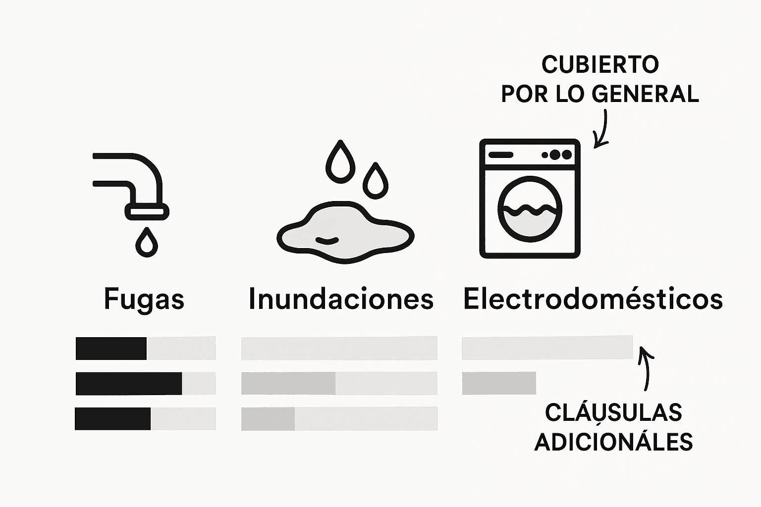 Infografía comparativa de los tipos más habituales de daños por agua